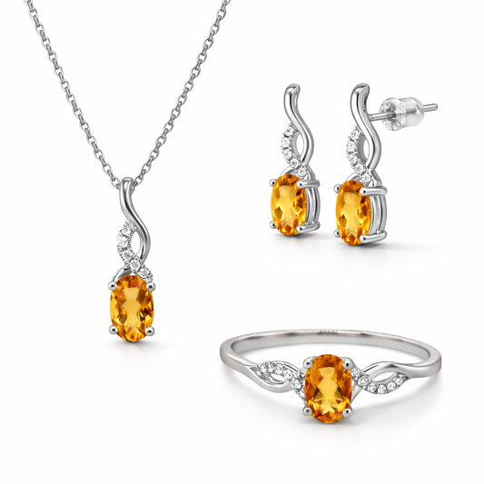 Juego Citrina y Diamante con Anillo