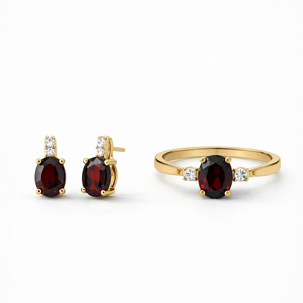 Juego Rojo de Zirconia Oval