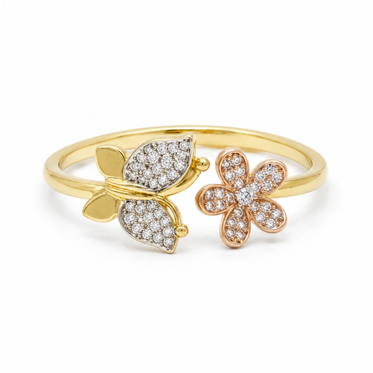 Anillo Mariposa y Flor Pavé