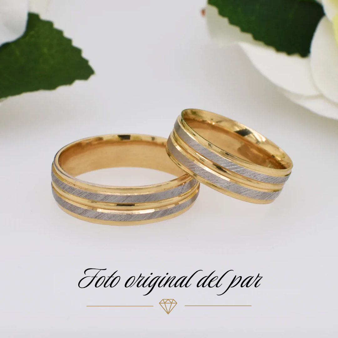 Argollas de Matrimonio Bicolor con Línea Satinada