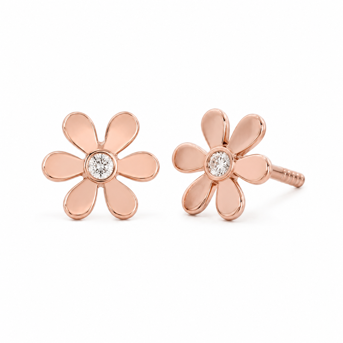 Broqueles Flor Rosa con Diamante