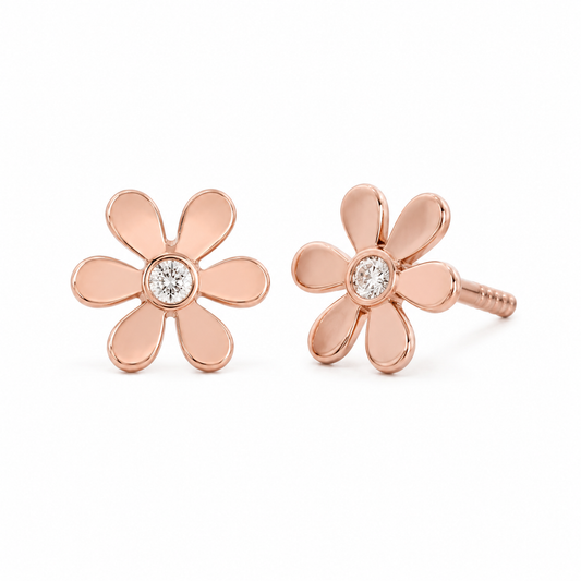 Broqueles Flor Rosa con Diamante
