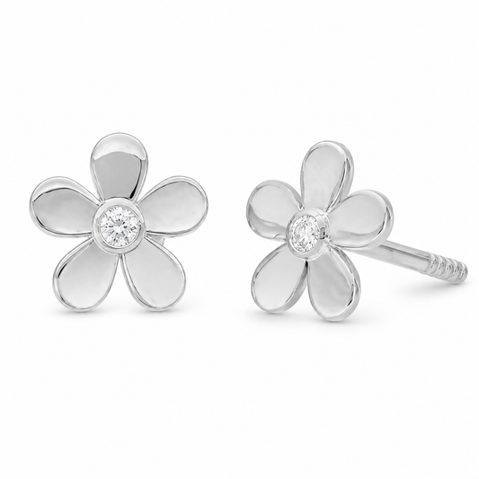 Broqueles de Flor Blanca con Diamante