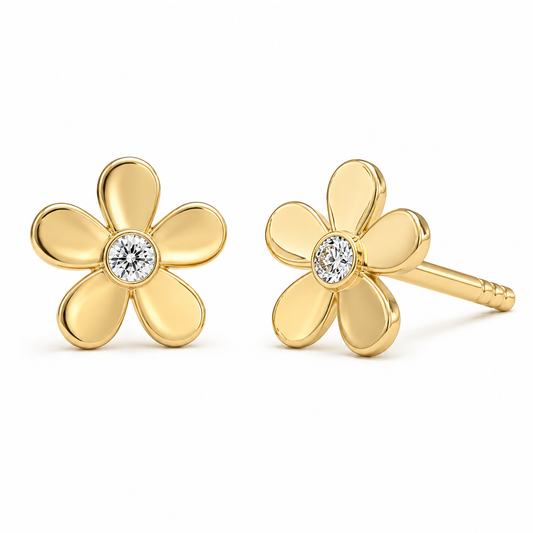 Broqueles Flor Amarilla con Diamante