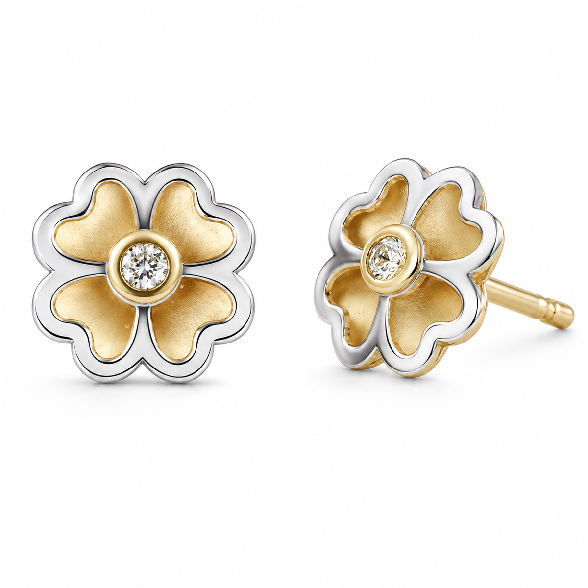 Broqueles Flor Bicolor con Diamante