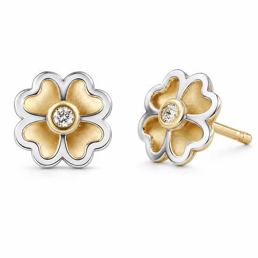 Broqueles Flor Bicolor con Diamante