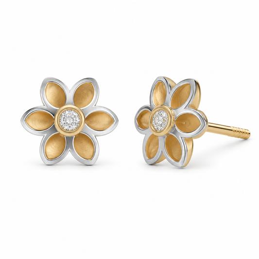 Broqueles Flor Bicolor con Diamante
