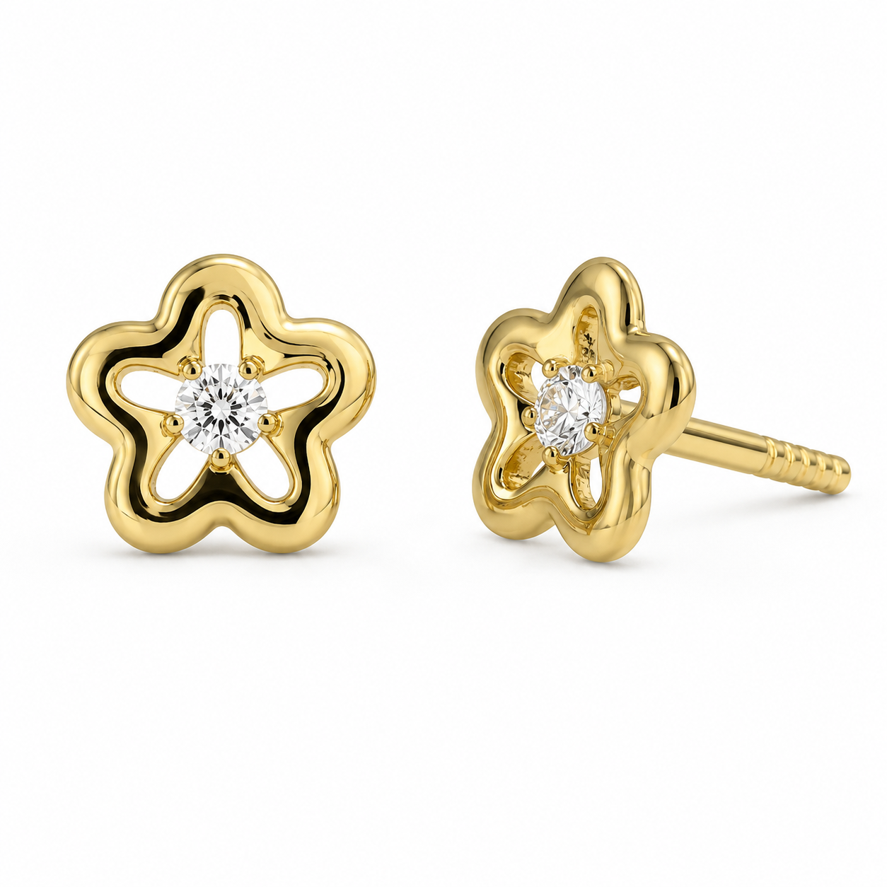 Broqueles Flor Amarilla con Diamante