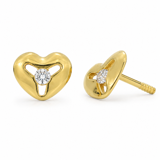 Broqueles Corazón Calado con Diamante