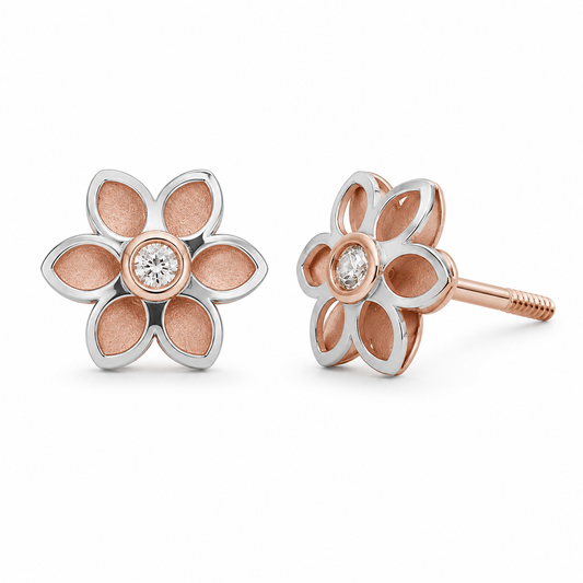 Broqueles Flor Bicolor con Diamante