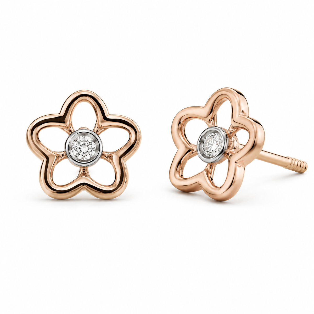 Broqueles Flor Calada con Diamante