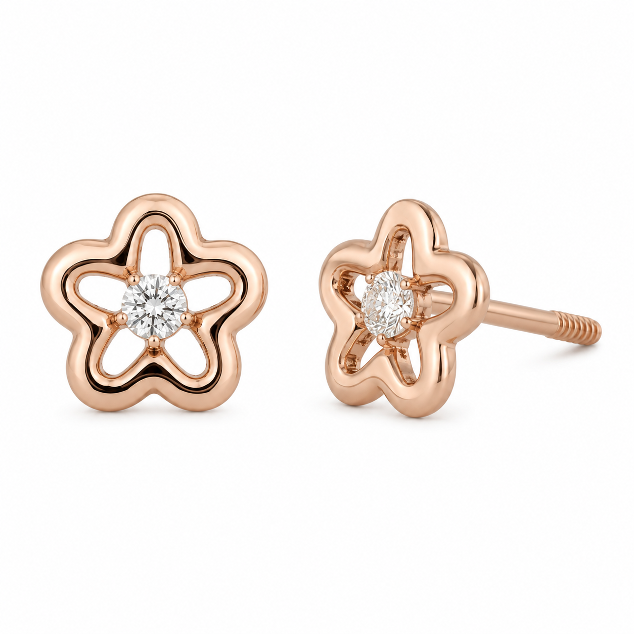 Broqueles Flor Rosa con Diamante