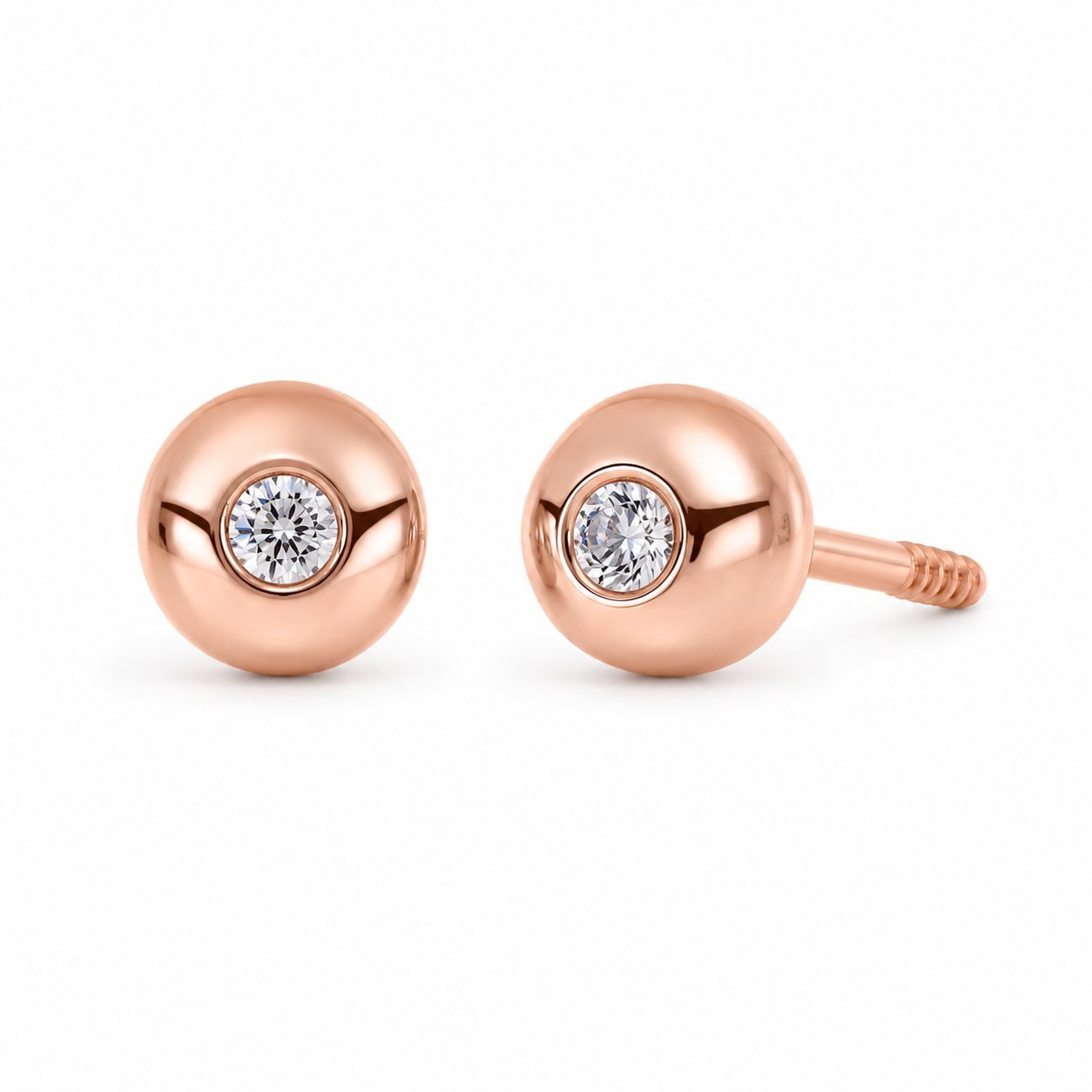 Broqueles Bola Rosa con Diamante