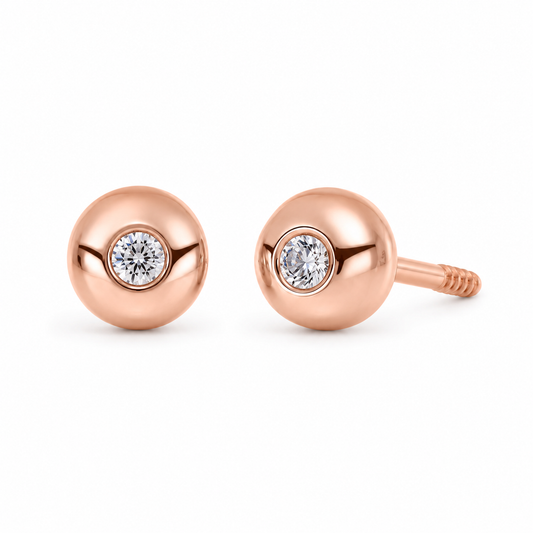 Broqueles Bola Rosa con Diamante