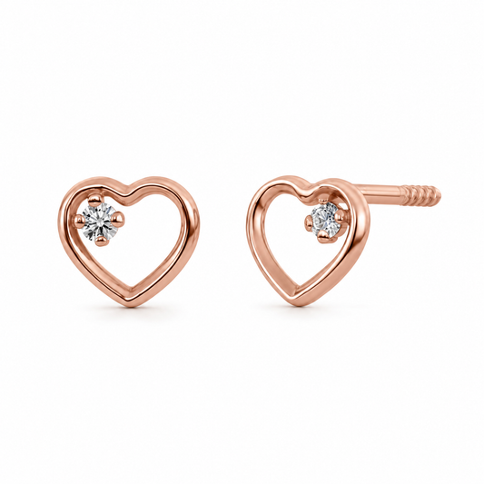 Broqueles Corazón Calado Rosa con Diamante
