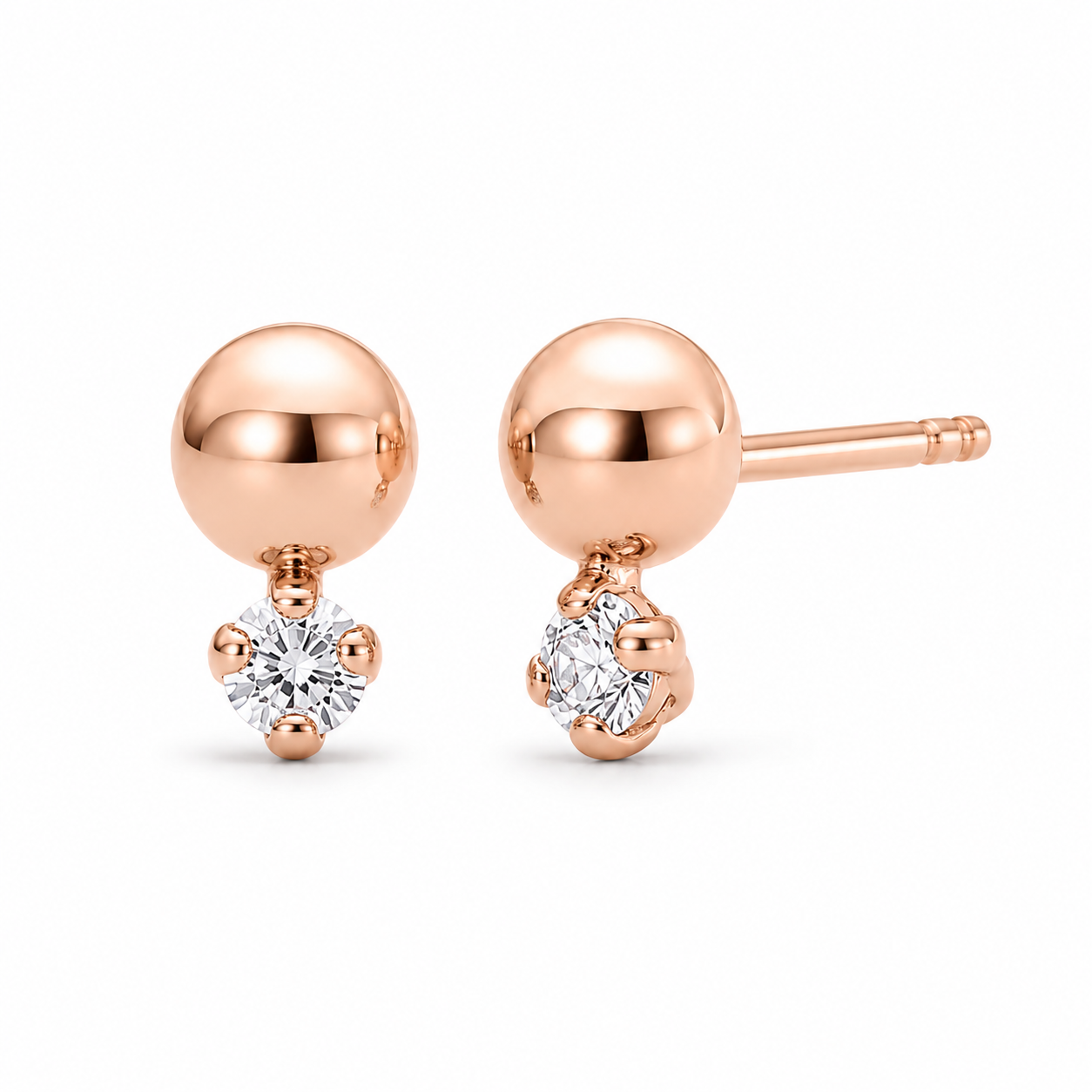 Broqueles Bola Rosa con Diamante Colgante