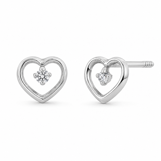 Broqueles Corazón Calado Blanco con Diamante