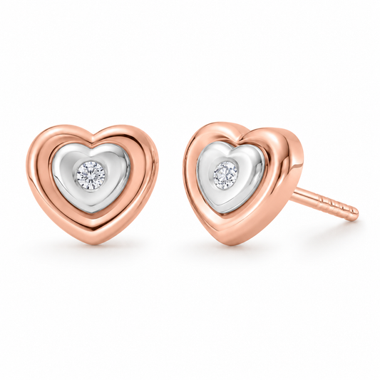Broqueles Corazón Bicolor con Diamante