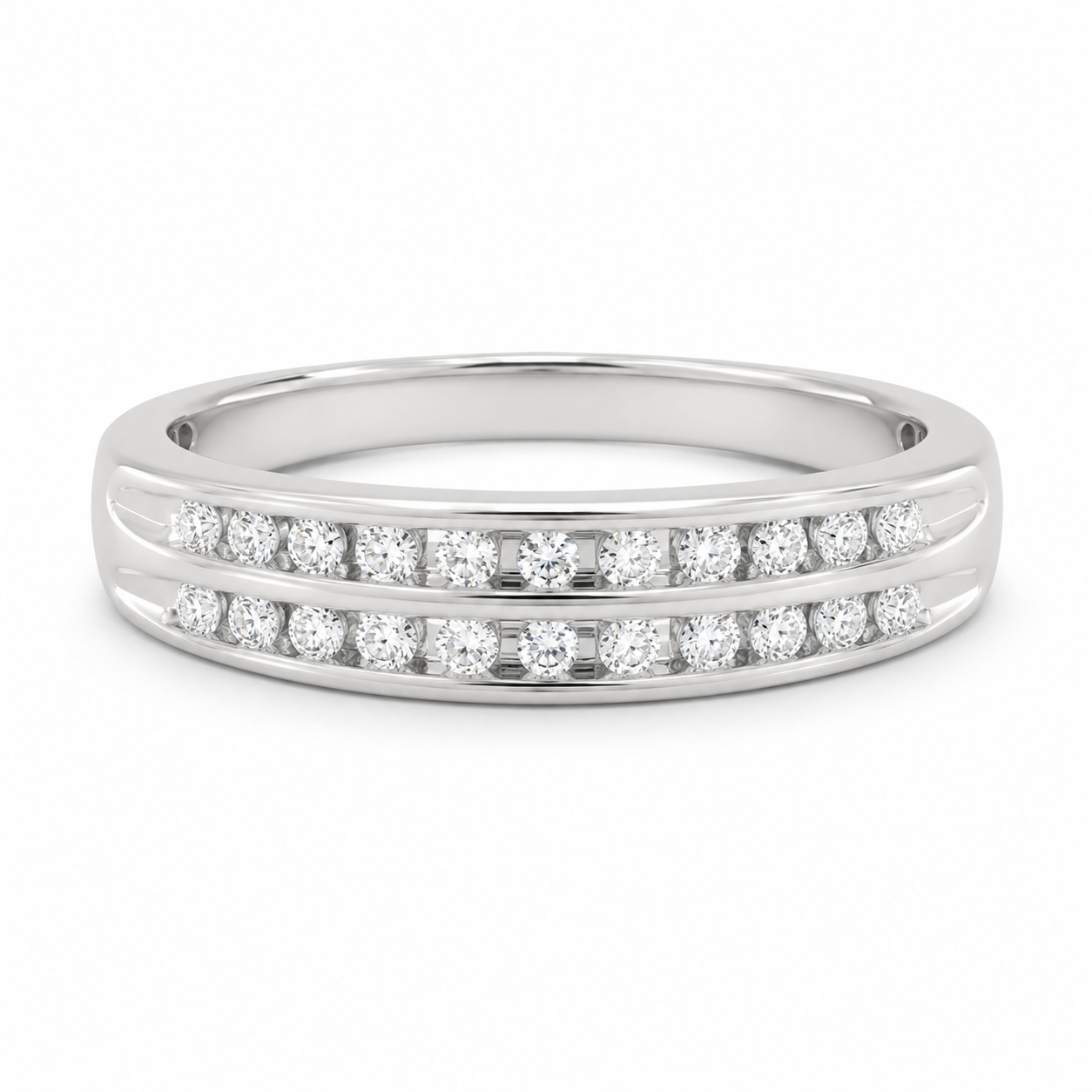 Anillo Oro Blanco con Doble Línea de Diamantes