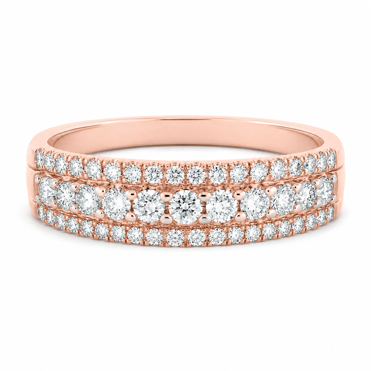 Anillo Oro Rosa con Triple Línea de Diamantes