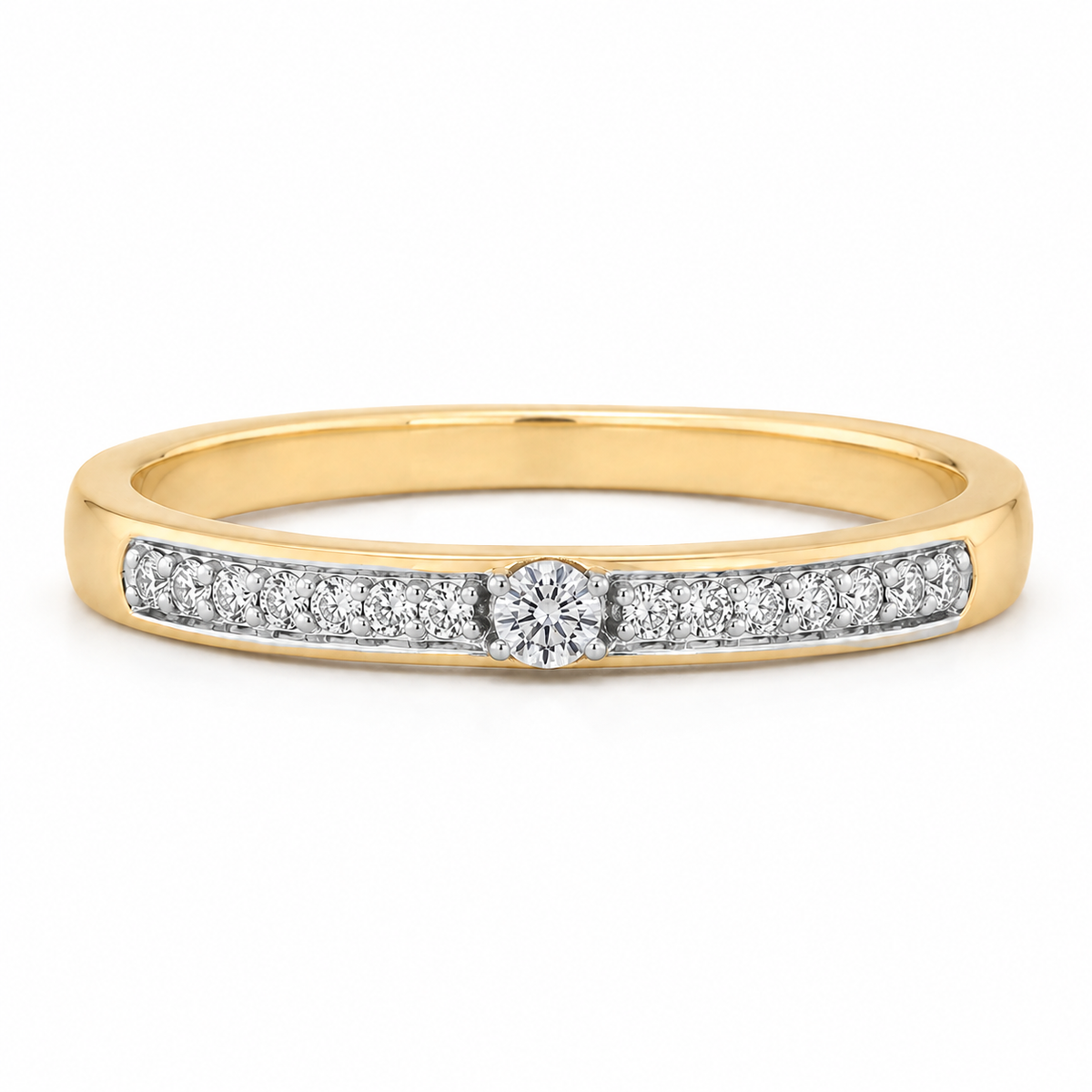 Anillo Oro Amarillo con Diamante Central y Laterales
