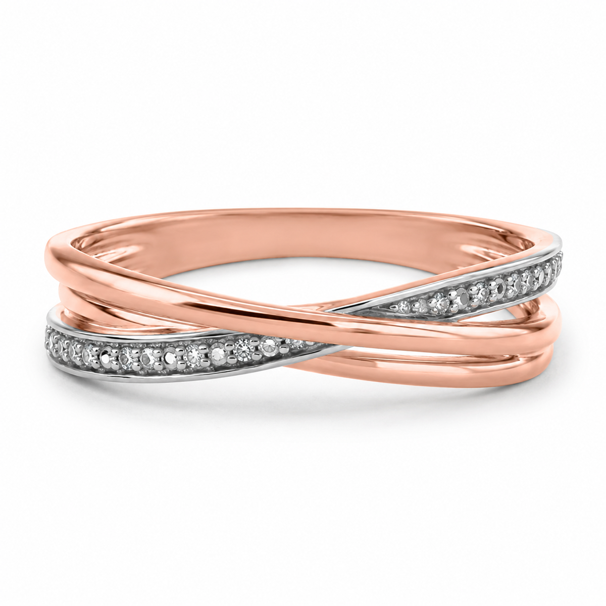 Anillo Cruzado en Oro Combinado con Diamantes