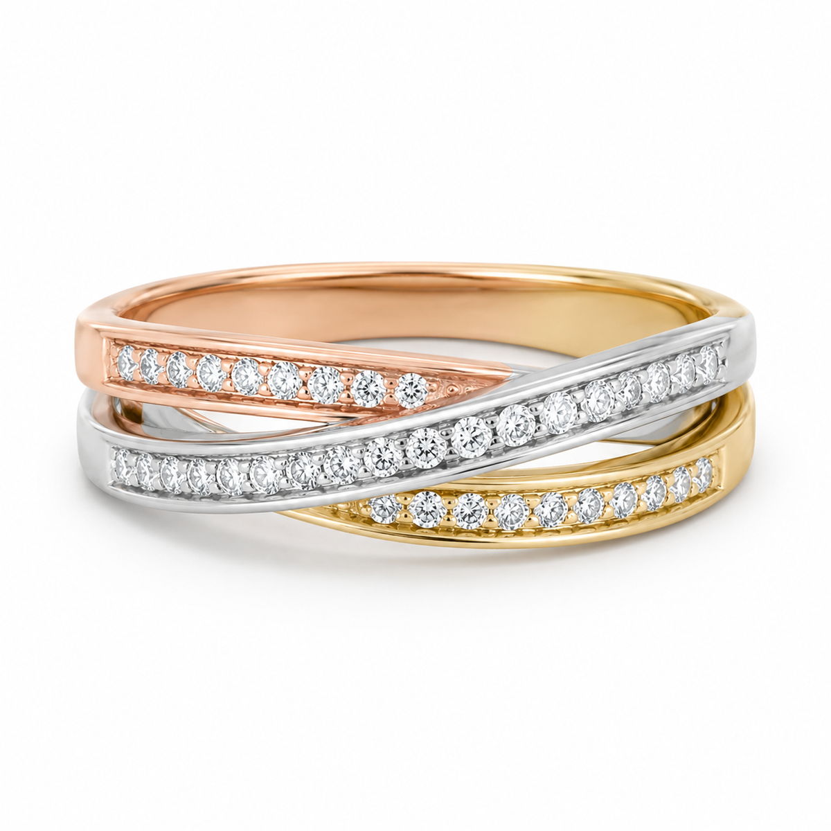 Anillo Cruzado en Oro Combinado con Diamantes