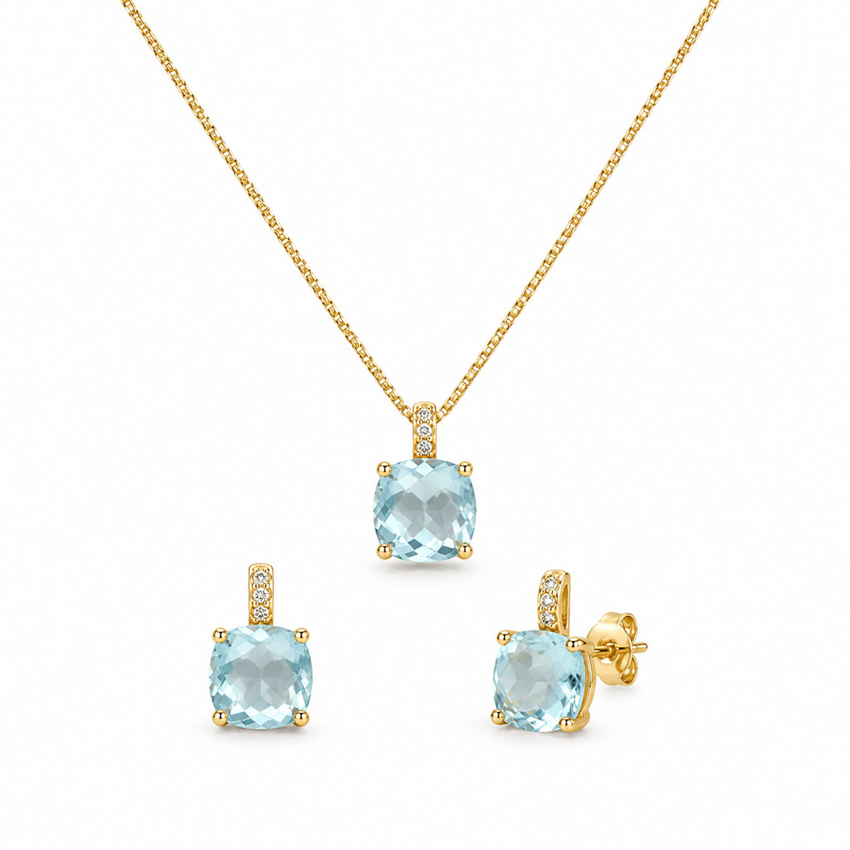 Juego Zirconia Azul Corte Cojín