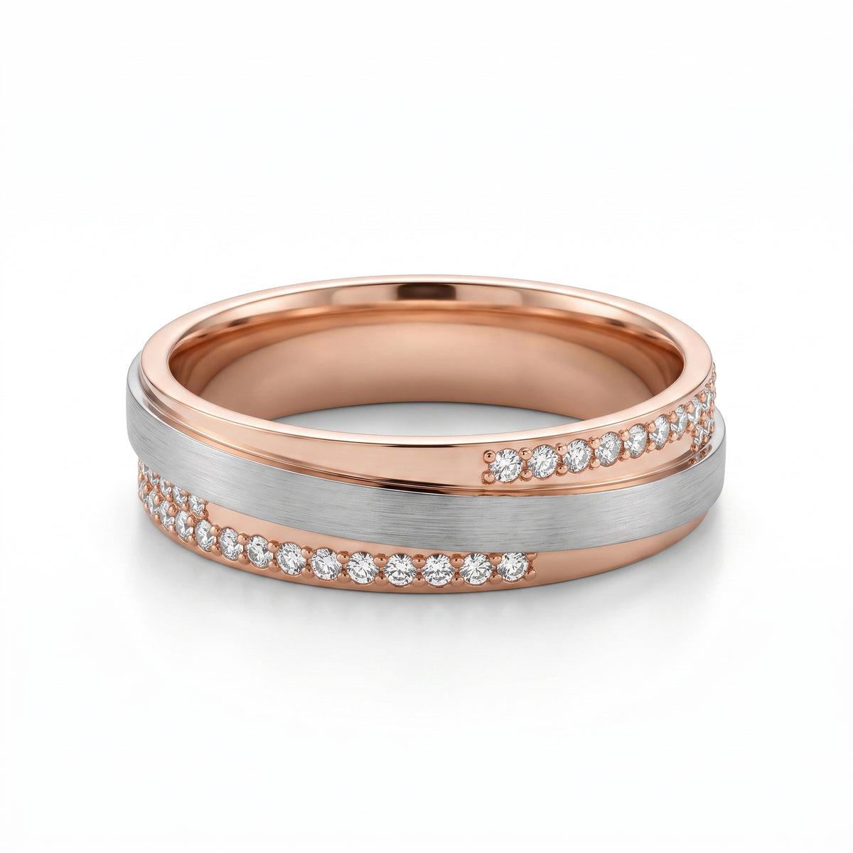Argolla de Matrimonio Bicolor con Líneas de Zirconias 6mm 27916