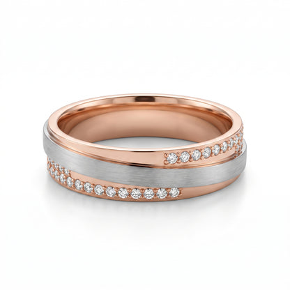 Argolla de Matrimonio Bicolor con Líneas de Zirconias 6mm 27916