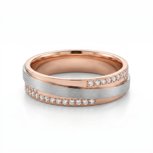 Argolla de Matrimonio Bicolor con Líneas de Zirconias 6mm 27916