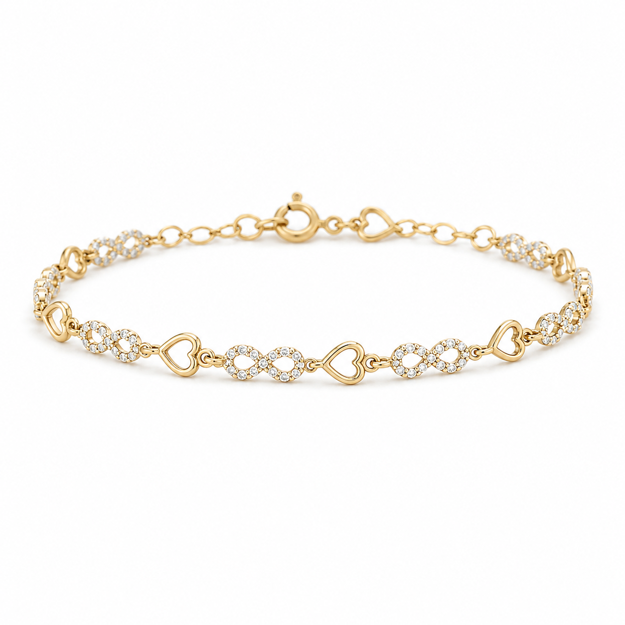 Pulsera Infinito y Corazones Pavé